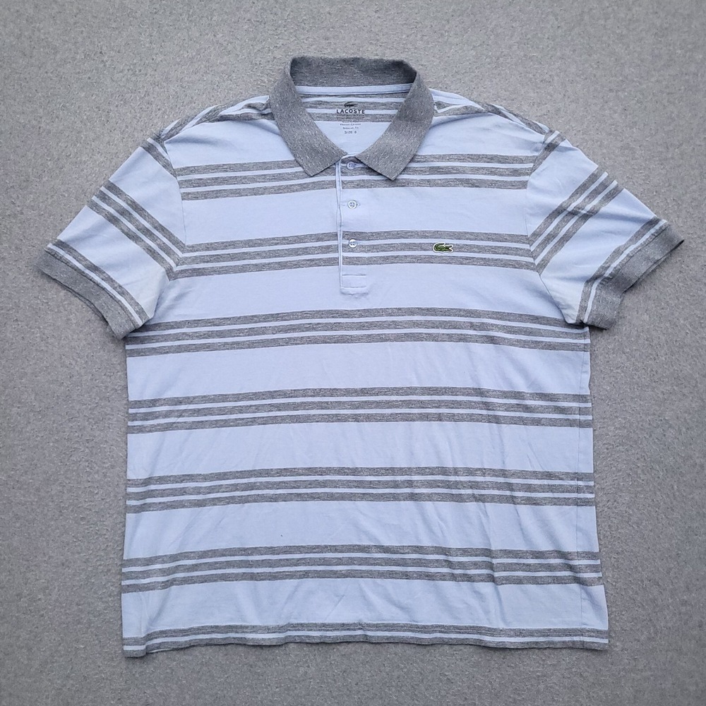 Lacoste Polo Shirt Mens Size 6 XL Blue Gray Stripe Short Sleeve
